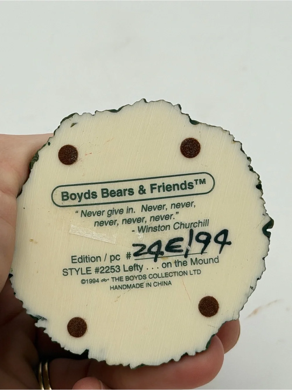 Boyds Bears & Friends Lefty On the Mound #2253 Baseball Bunny Figurine 1994